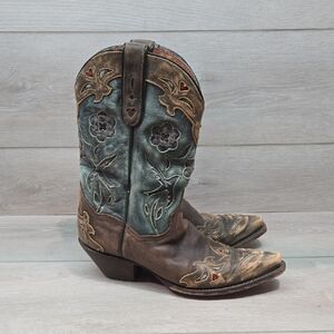 Embroidered Western Boots - Brown and Green